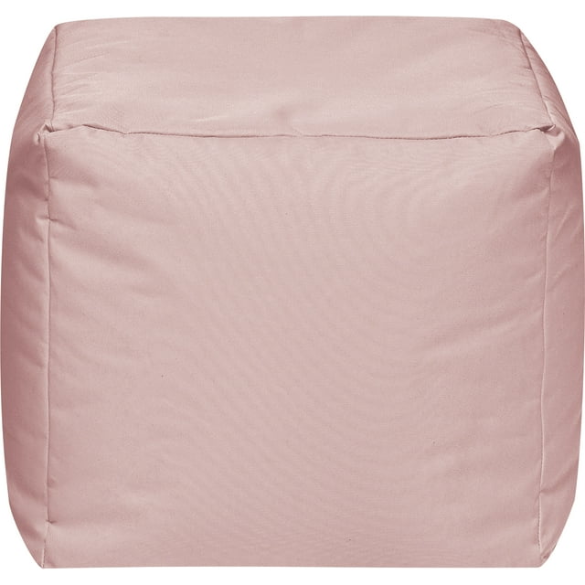 pastel pink cube-shaped fabric pouf for seating or decor
