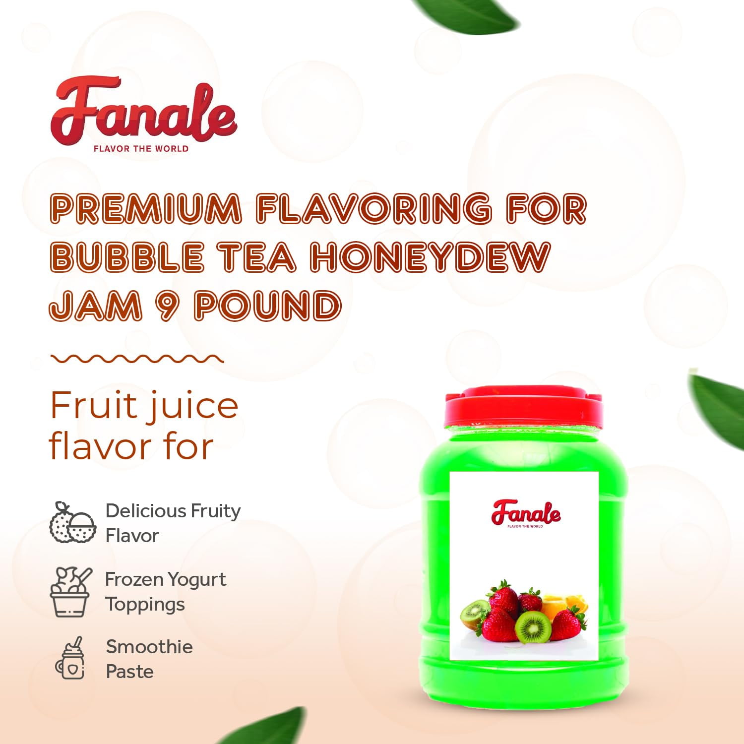 Fanale Premium Honeydew Flavoring Jam for Bubble Tea, Smoothies, Slushes, and Desserts, 9 lb (Pack of 1)