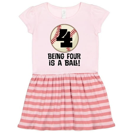 

Inktastic 4th Birthday Baseball Boys 4 year Old Gift Toddler Girl Dress