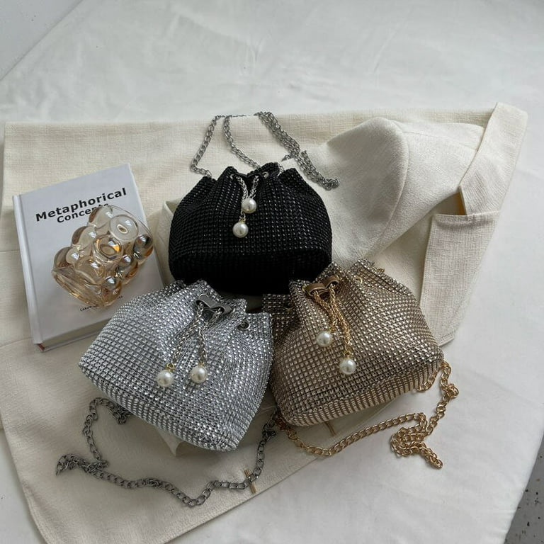 Mini Faux Pearl Decor Quilted Chain Bucket Bag