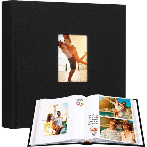 Photo Album 4x6 240 Photos with Writing Space, Linen Cover with Front Window, 240 Photos Horizontal and Vertical 4x6 Photo Album Book for Wedding Kids Travel Family Baby Pictures,Black