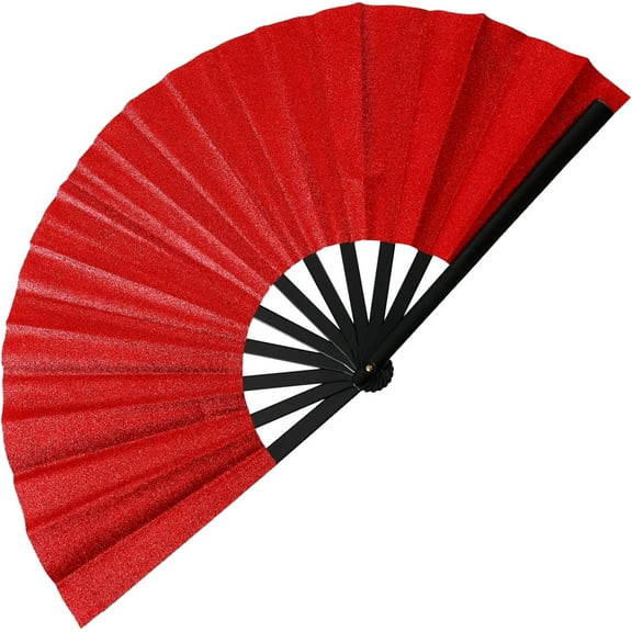 Large Glitter Rave Fans,Folding Fan Hand Fan Popping Fan for Line Dancing,Clacking Fans Clap Fans Festival Fans for Boots On The Ground Dance,Club,Party,Outdoor,Decoration (Red Glitter, 1Pack)