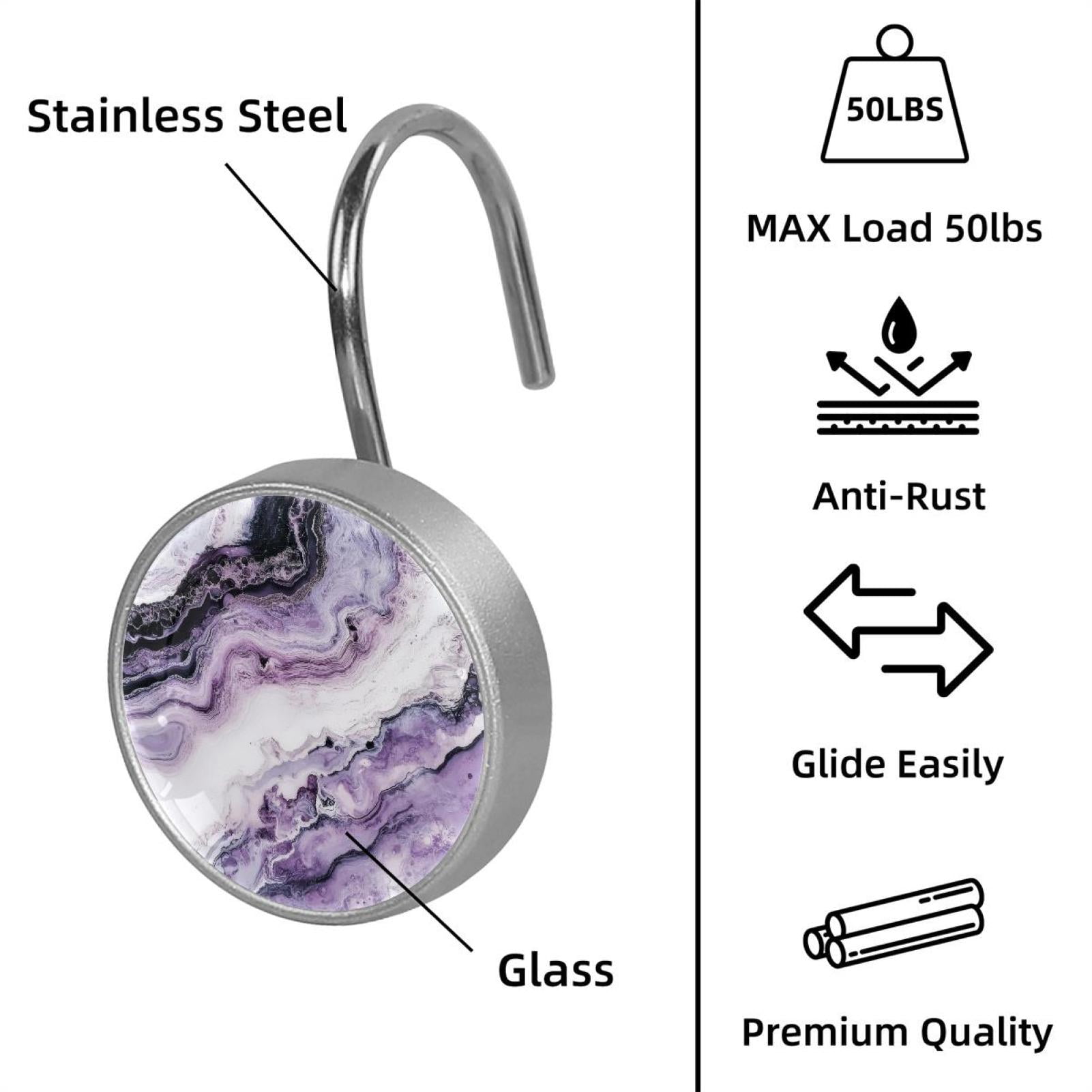 HemaKayy 12 Pcs Shower Curtain Hooks Bathroom Decorative Accessories Purple Lilac Marble