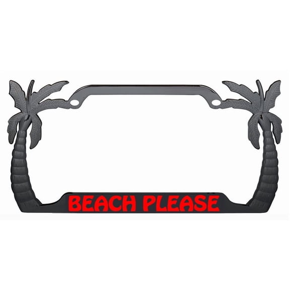 Beach Please Design Palm Tree Style Metal License Plate Frame Personalized/Car Accessories Car Tag Holder Cover (Black/Red)