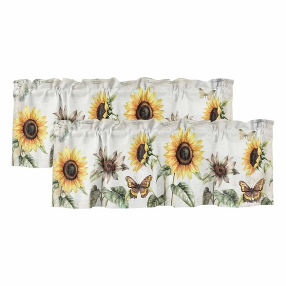 2 Pack American Pastoral Style Valance for Window Sunflower Butterfly Plant Kitchen Valance Rod Pocket Short Curtain Topper Decorative Window Treatment for Living Room Bedroom 42"x18"