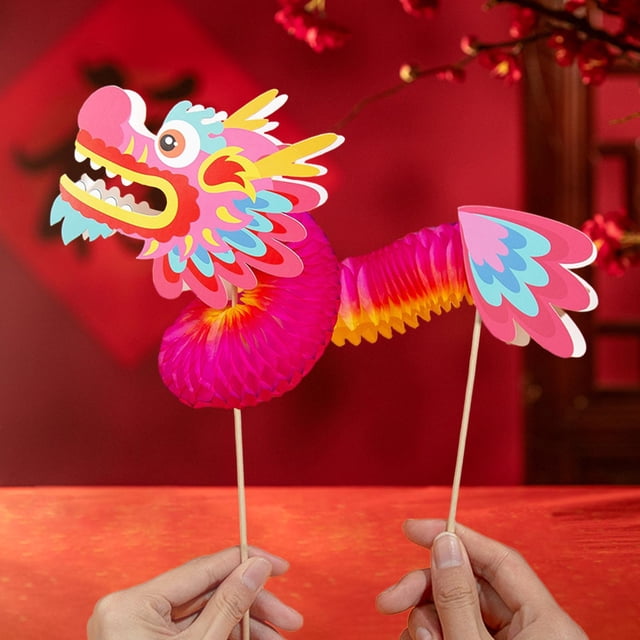 Paquete de Material hecho a mano para danza del dragón chino, marionetas de papel de dragón para niños y niñas, juguete interactivo divertido y fácil
