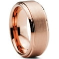 thumbnail image 5 of Tungsten Wedding Band Ring 8mm for Men Women Comfort Fit 18K Rose Gold Plated Plated Beveled Edge Brushed Polished Lifetime Guarantee, 5 of 5