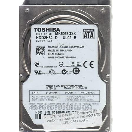 MK5065GSX, GJ002D, HDD2H82 D UL02 B, Toshiba 500GB SATA 2.5 Hard Drive