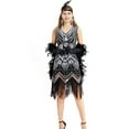 thumbnail image 6 of 20s Flapper Gatsby Sequin Beaded Evening Cocktail Dress with Accessories Set, 6 of 21
