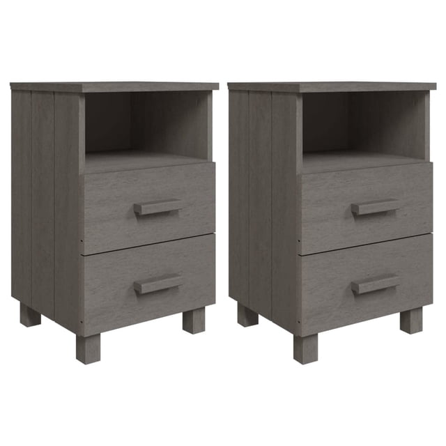 Mesita de noche VidaXL HAMAR de madera de pino gris claro, juego de 2