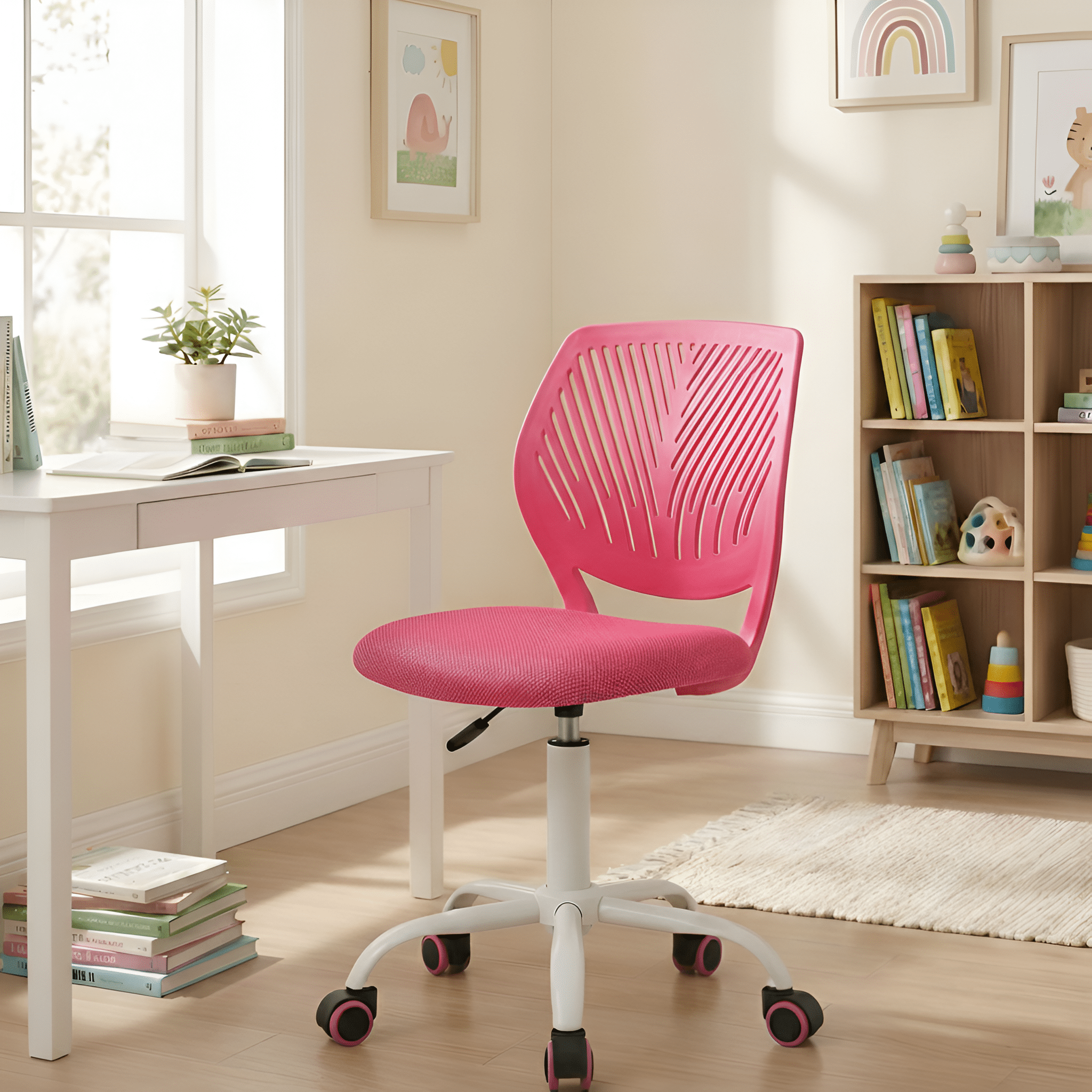 Homy Casa Adjustable Design Computer Mesh Seat Task Desk Swivel Armless Children Study Office Chair, Pink