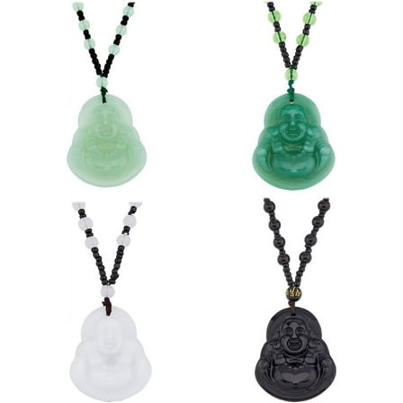 4 Colors Maitreya Buddha Pendant Necklaces Feng Shui Jade Stone Chains Amulet Talisman Delicate Crystal Pendant Necklace Booda Necklace Lucky Charm Necklace for Men and Woman