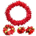 thumbnail image 2 of rygai 4Pcs/Set Thickening Vibrant Color 80Pcs Flower Hawaiian Garland Hawaiian Flowers Necklace Headband Bracelets Lei Party Supplies,Red 4pcs, 2 of 8