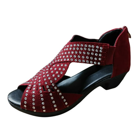 

PEASKJP Summer Sandals Women s Summer Strappy Flat Sandals Adjustable Casual Fisherman Sandal with Open Toe Slingback Gladiator Sandals (Wine 7.5)