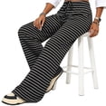 thumbnail image 6 of JUUNthy Womens Striped Lounge Pants, High Waist Wide Leg Stretchy Loose Fit Soft Casual Home Trousers Black S, 6 of 9