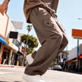 thumbnail image 6 of Hinvhai Men's Wide Leg Cargo Pants Drawstring Elastic Waist Baggy Pants with Pockets Brown XXXL(XXXL), 6 of 9