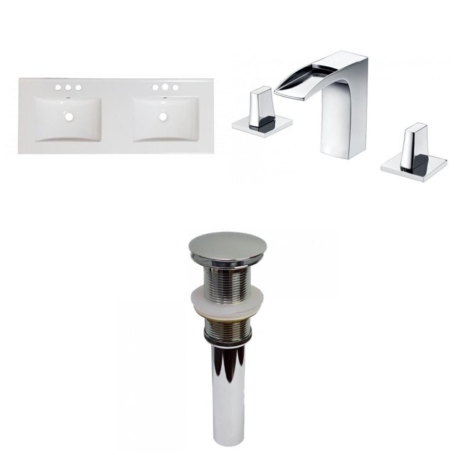 American Imaginations 59-in. W 3H8-in. Ceramic Top Set In White Color - Drain Incl. AI-32834