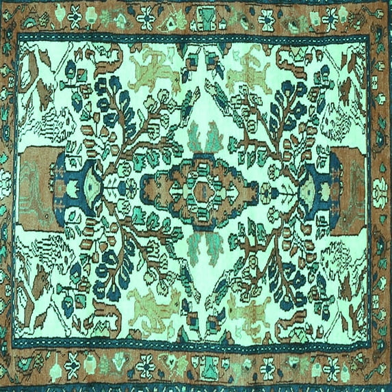Ahgly Company Machine Washable Indoor Square Medallion Turquoise Blue Traditional Area Rugs, 3' Square