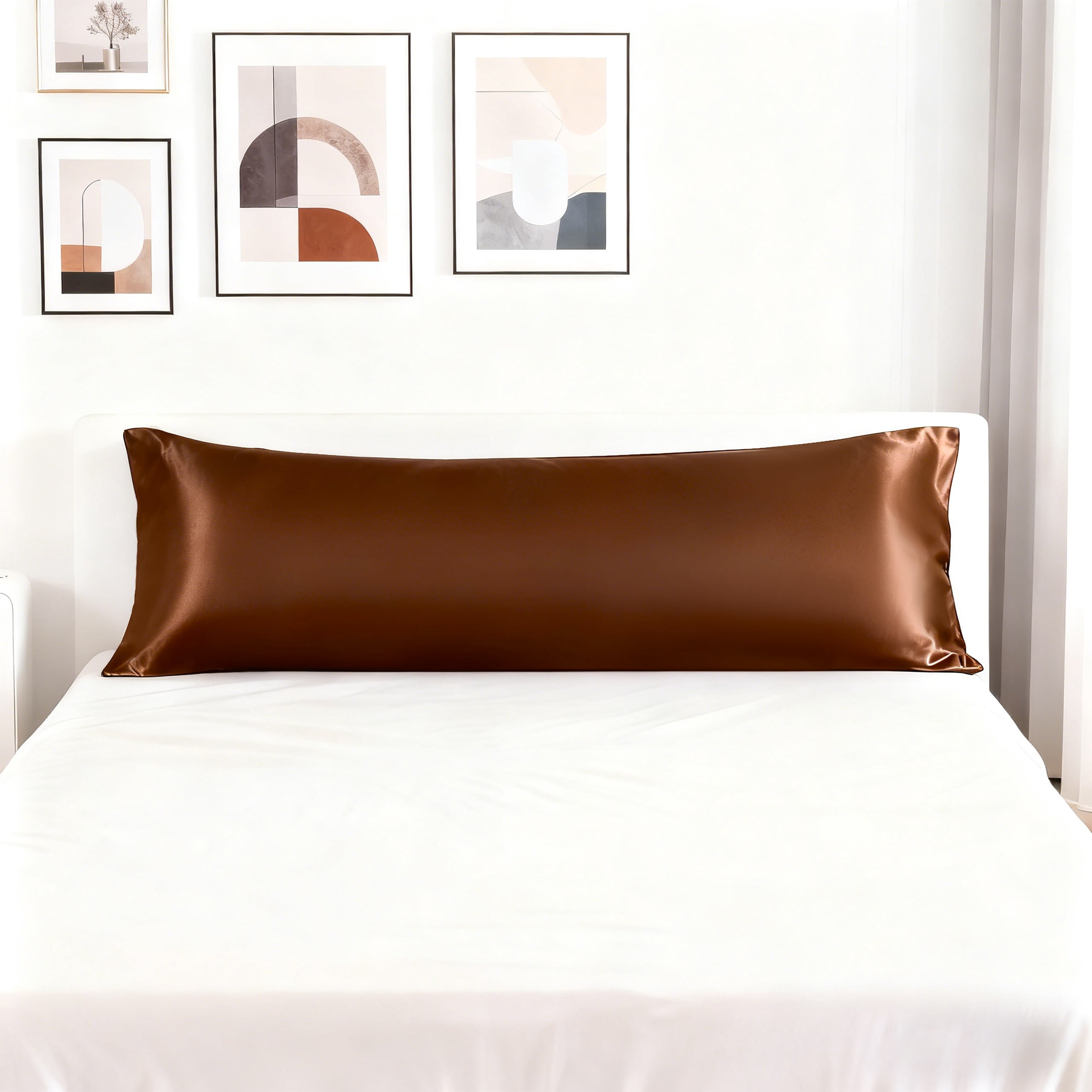 Organictune Satin Body Pillowcase for Hair and Skin, Luxurious and Silky Envelope Closure Body Pillow Cover, Brown, 20" x 54", 2 Pack