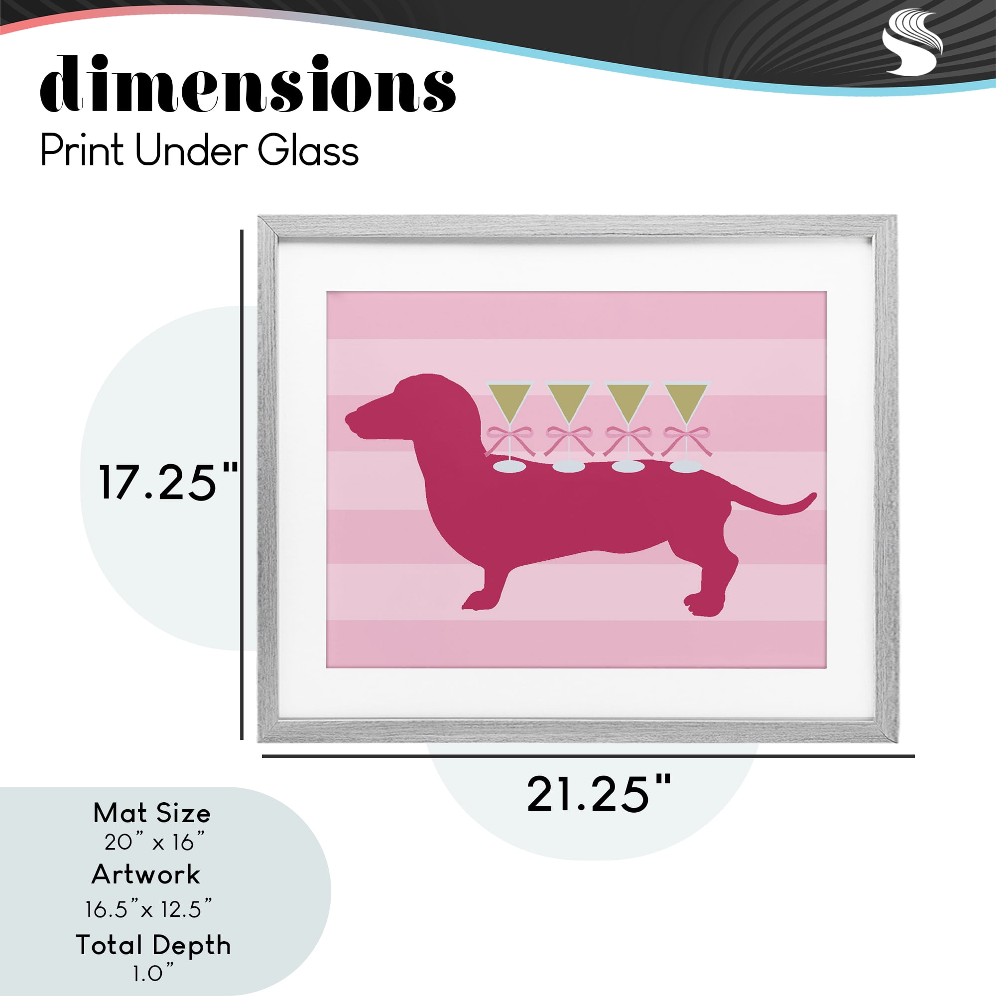 Stupell Industries Pink Dachshund With Martinis Gray Framed Print Under Glass, design by Lil' Rue