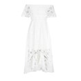 thumbnail image 4 of Women"s Bohemian Lace Long Dress White Beach Dress Short Sleeve Off-the-shoulder Dress-yu, 4 of 5