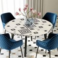 thumbnail image 5 of Elastic Fitted Round Tablecloth, Boho Geometric Waterproof Stretch Table Cover for 36"-44" Tables, Simple Farmhouse Nation Abstract Motifs Washable Outdoor Tablecloths for Patio, Picnic, Camping, 5 of 9