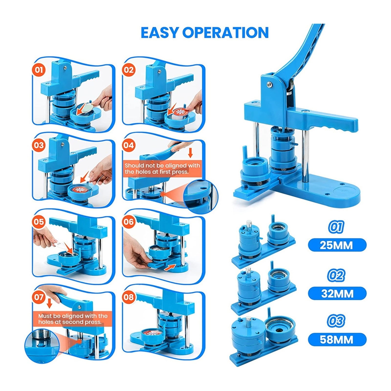 Badge Button Maker Machine 25+32+58MM Badges Set -300Pcs Button Parts+3 +3 Circle Cutter, DIY Pin Badge Press Making Machine