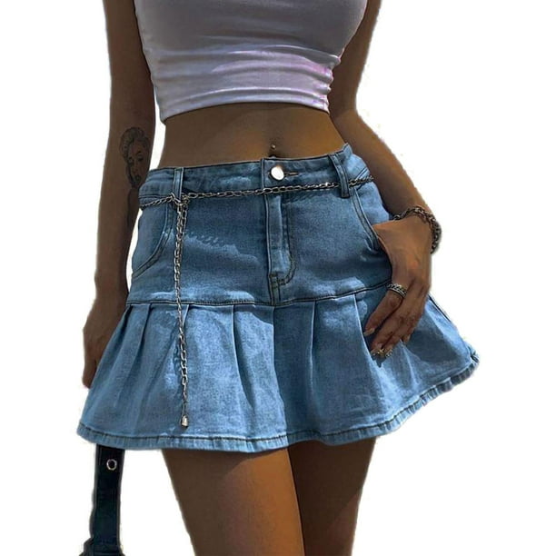 Junior Girls A-line Pleated Ruffled Mini Denim Skirt Butt Lift Short ...