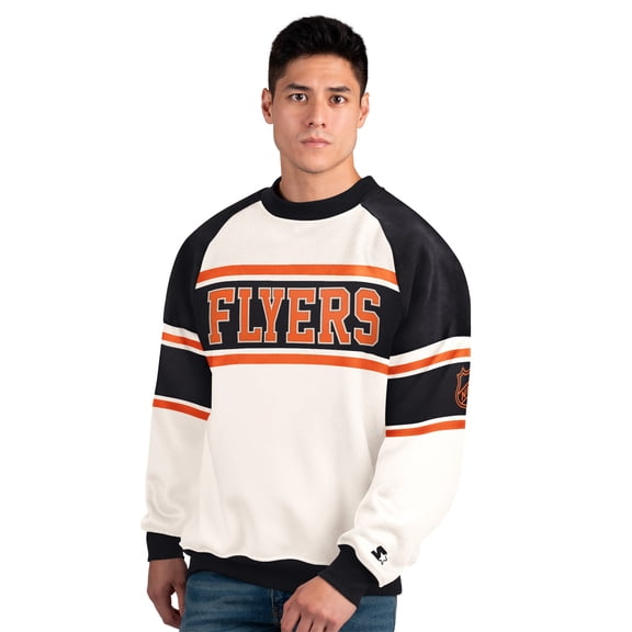 Men's Starter White Philadelphia Flyers Defense Fleece Crewneck Sweatshirt