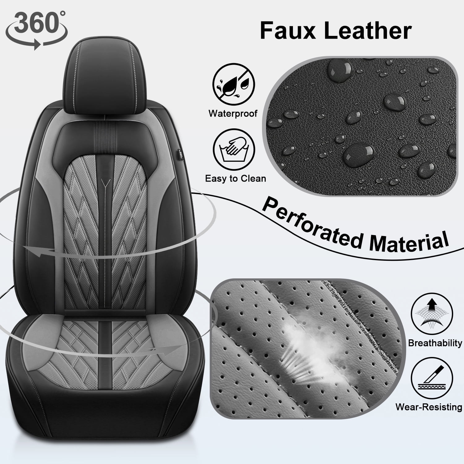 AOMSAZTO Car Seat Covers Fit for Toyota Corolla 2000-2019 Full Set Leather Seat Cushion Waterproof Automotive Seat Protectors(2 Seats,Black&Grey)