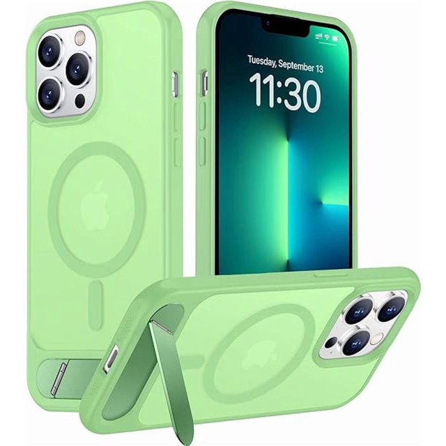 Funda con Soporte Magnético invisible, Delgada Mate, para iPhone 13 Pro Max, Verde Claro