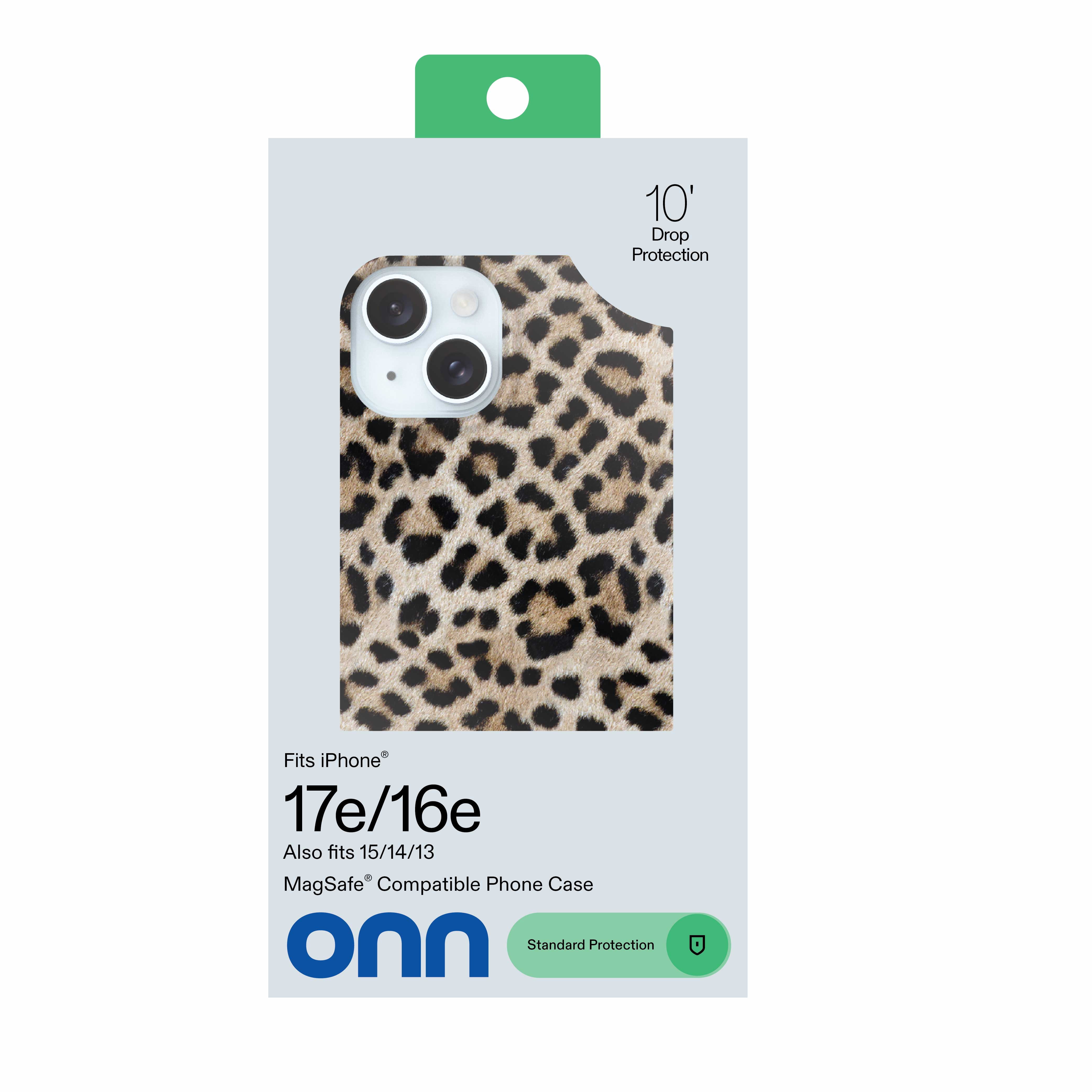 onn Phone Case for iPhone 17e / 16e / 15 / 14 / 13, MagSafe Compatible - Cheetah Print