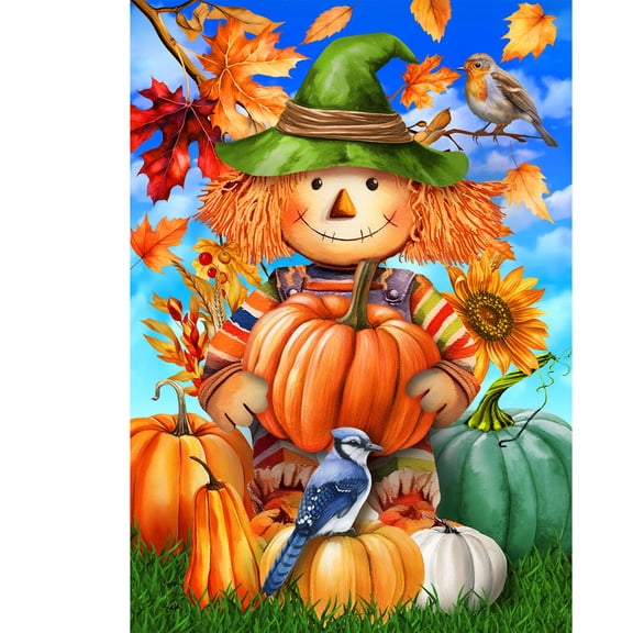 Briarwood Lane Fall House Flag 40x28 For Outdoor Smiling Scarecrow For Fall House Flag