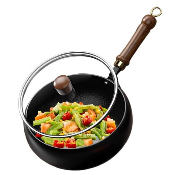Chinese handmade wok, with glass lid, uncoated wrought iron pan, traditional method for gas stove and induction cooker