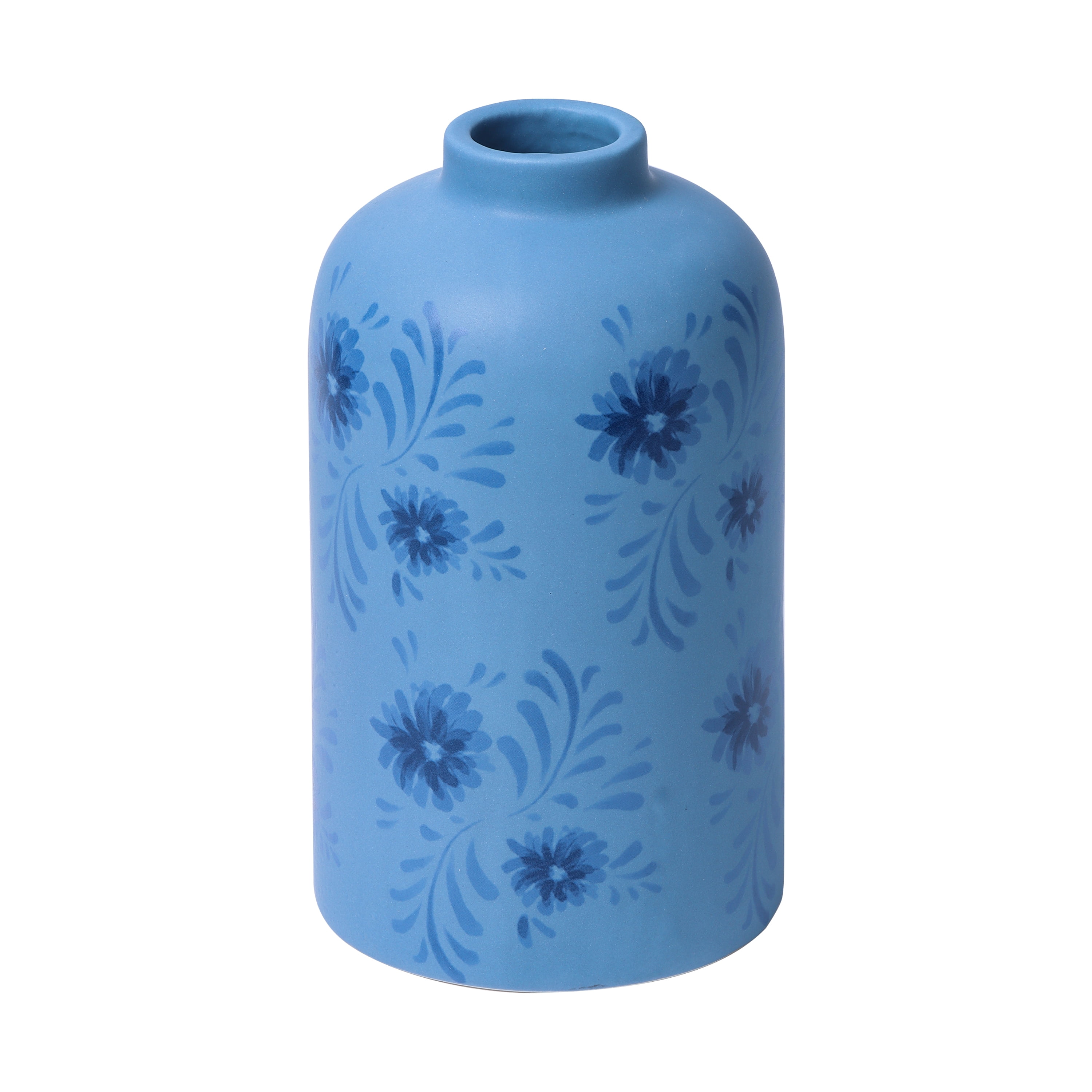 Mainstays By Becky G. & Alejandra Tall 7.6" Blue Flower Decorative Ceramic Vase