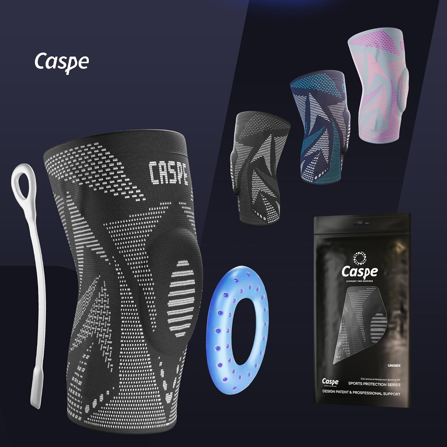 Caspe 1 Pack Compression Knee Brace with Patella Gel Pad & Side Stabilizers – Knee Support Sleeve for Men & Women, Running, Workout & Daily Use