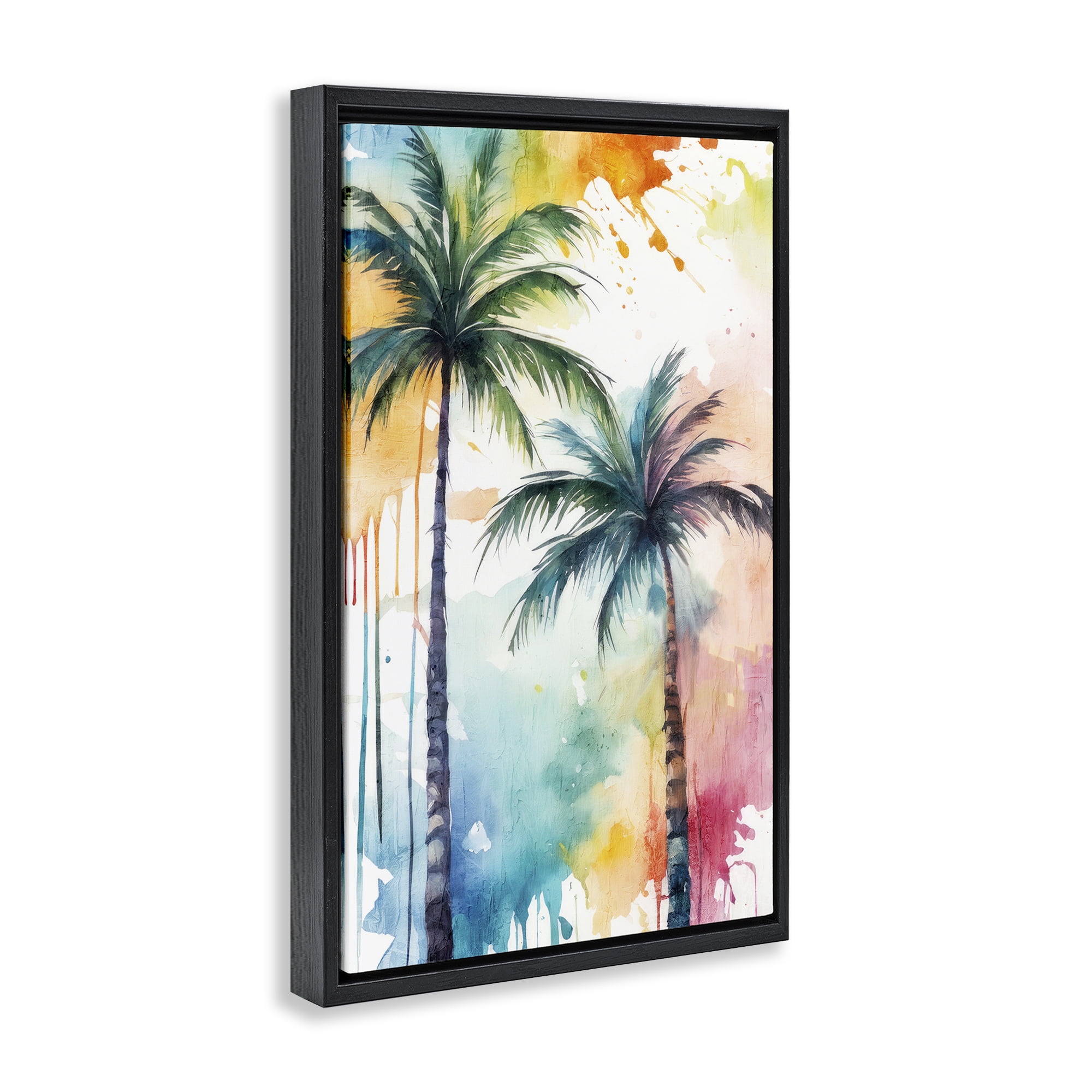 Stupell Industries Paint Splash Palms Botanical & Floral Painting Black Floater Framed Canvas Art Print Wall Art, 17 x 25