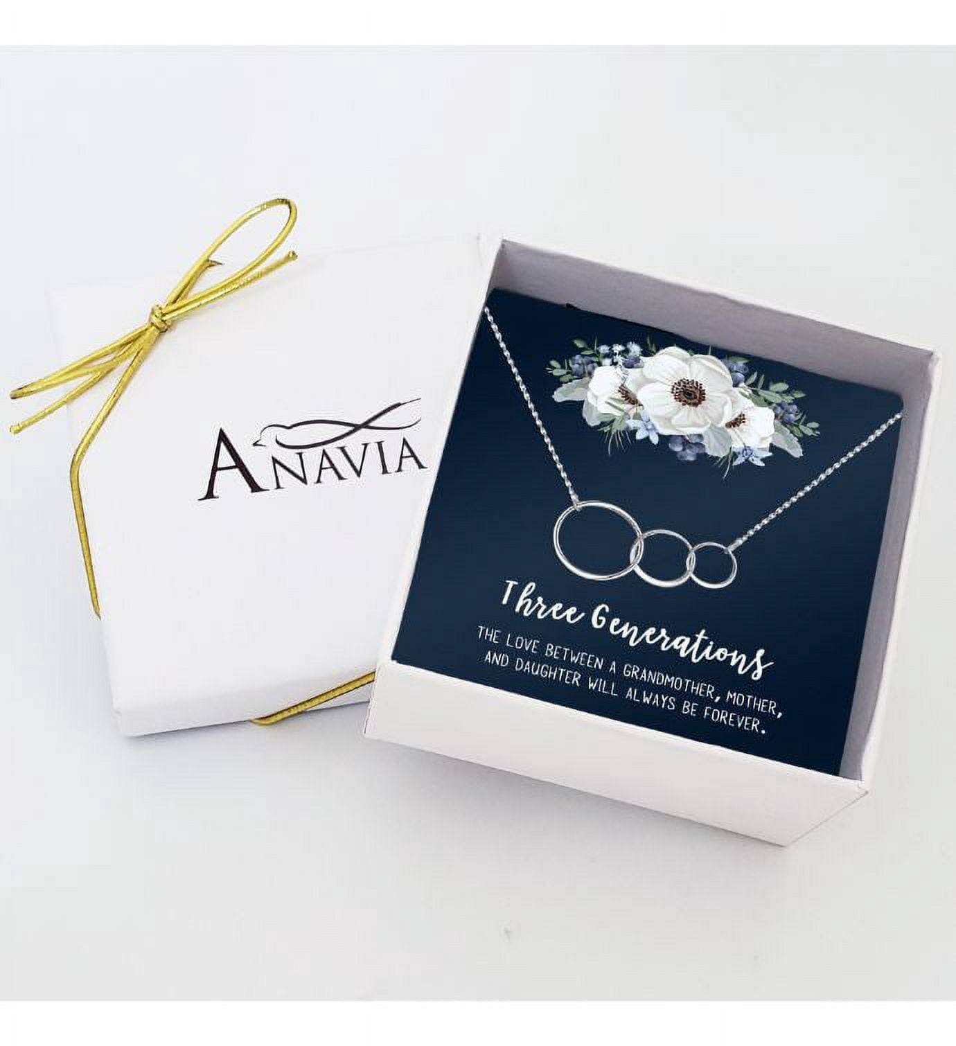 Three Generation Mother's Day Jewelry, Three Generation Necklace and Card Gift, Gift for Mom, Gift for Mother, with Gift Box and Ships Next Day! [Silver Triple Infinity Rings, No-Personalized Card]