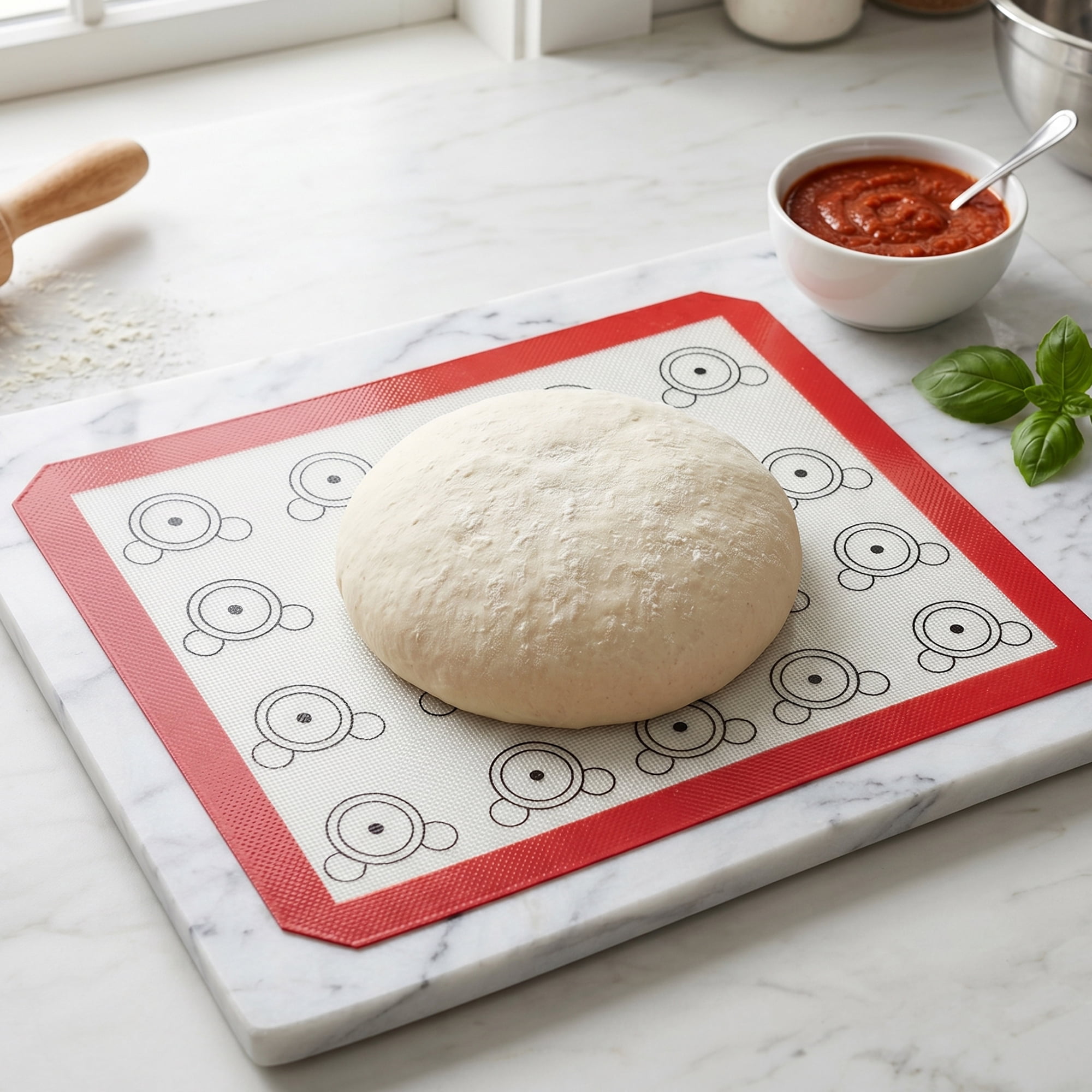 Unique Bargains Silicone Non Stick Macarons Baking Mat with Circles Red-White 16.5"x11.6"