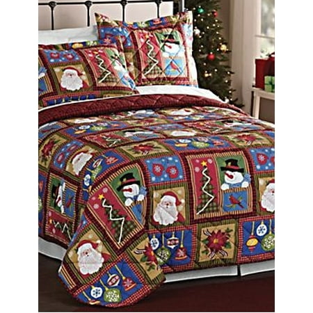 Holiday Bedding Sets Christmas Santa Claus & Snowman Christmas Holiday Full / Queen Quilt & Shams Set (3 Piece Bedding) ()