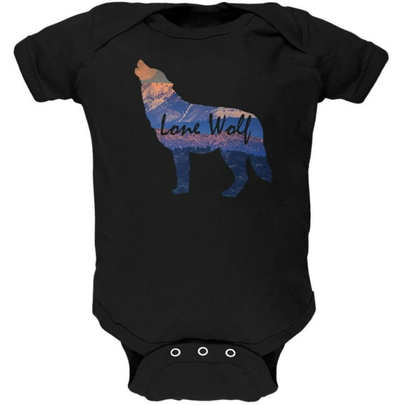 Lone Wolf Lanscape Soft Baby One Piece Black 12 Month