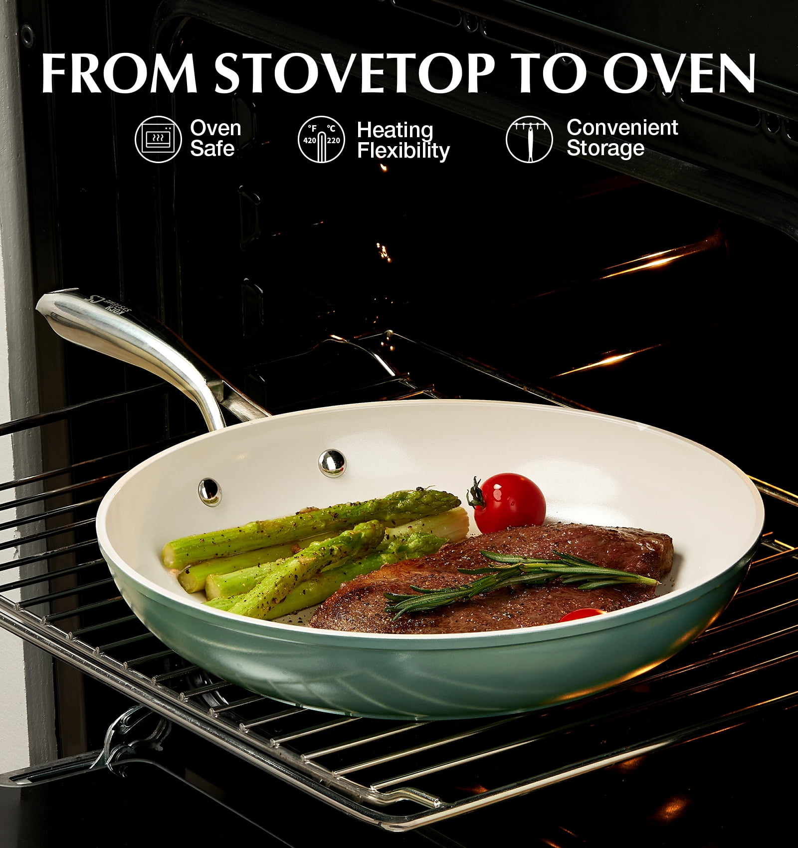 Koch Systeme CS 10 inch Ceramic Non-Stick Frying Pan with Lid, Steel Handle, Oven and Dishwasher Safe, Even Heating, Suitable For All Stoves, Green