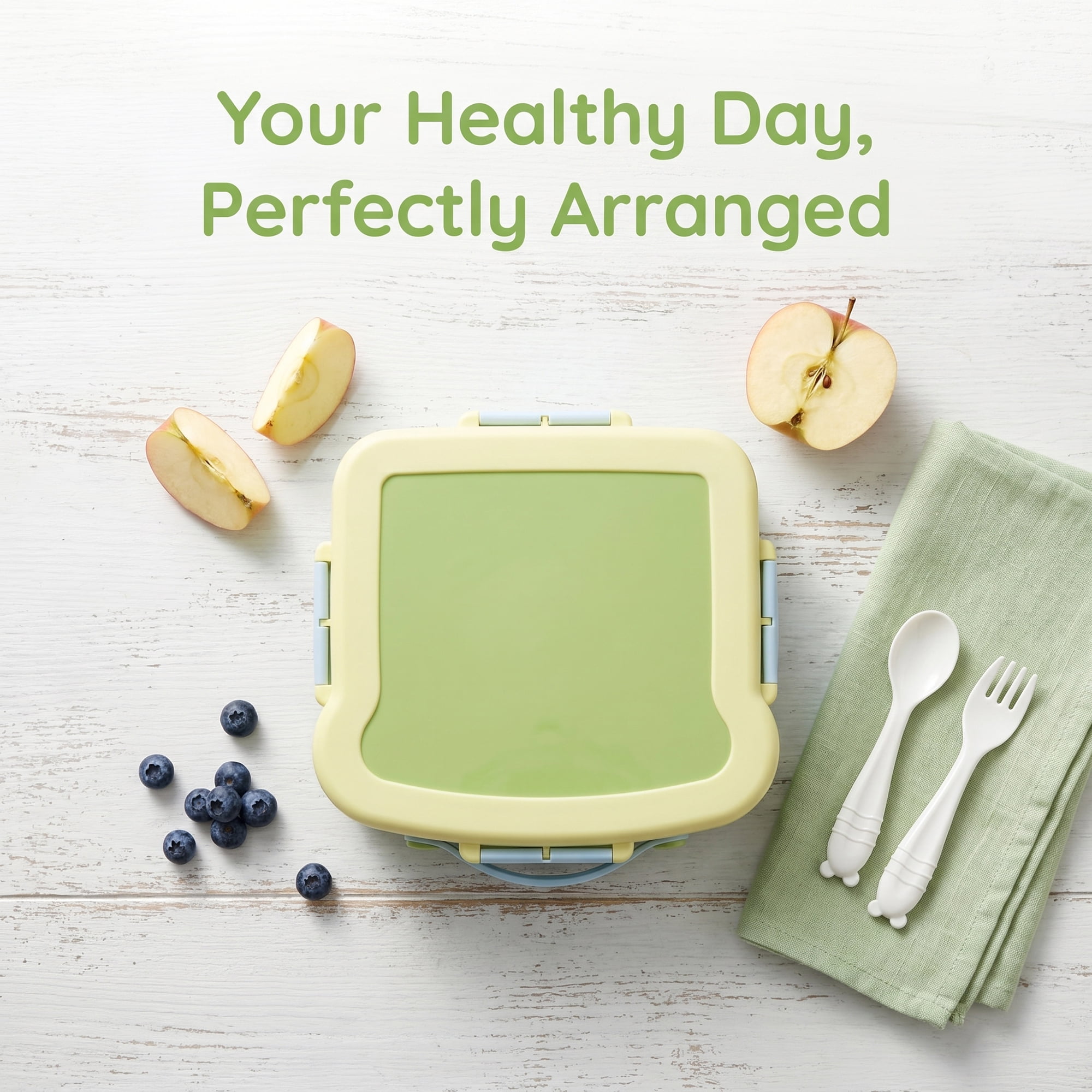 Unique Bargains 4-Compartment Meal Lunch Bento Box with Matching Cutlery Green