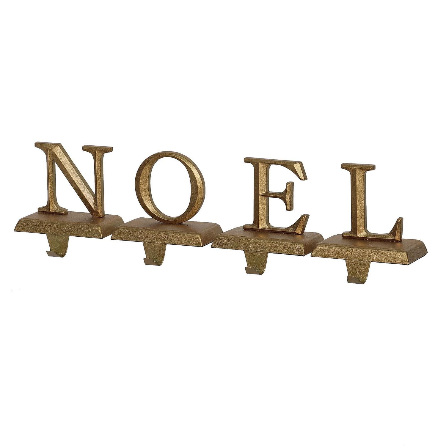 FRAÎCHE Holiday Gold Metal Noel Stocking Holder Set, 4 pack