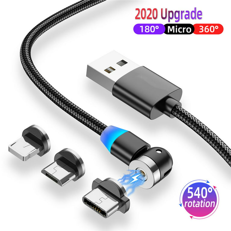 Magnetic Charging 3 in 1 Magnet USB Cable 360 Degree Charging Cable 1M/2M Nylon Braided Magnetic Cable Compatible with Micro USB,Type C/USB C - Walmart.com