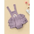 thumbnail image 3 of Baby Girl Summer Ruffle Romper Sleeveless Elastic Waist Rainbow Embroidery Strap Bodysuit, 3 of 9