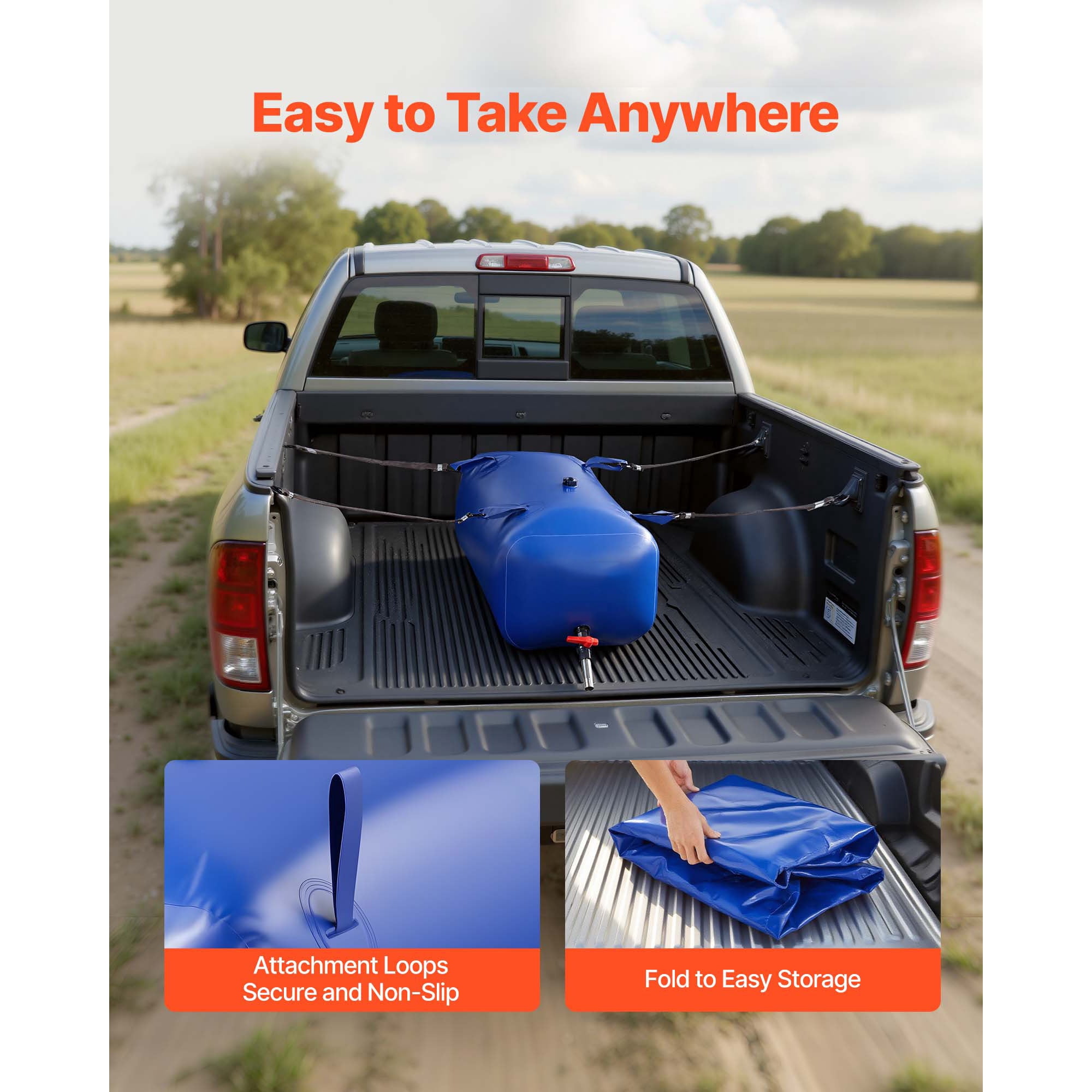 KFFKFF 30-Gallon Portable Water Storage Bladder, Collapsible and Durable PVC Water Bag for Emergency Use, RVs, Trucks, and Outdoor Activities