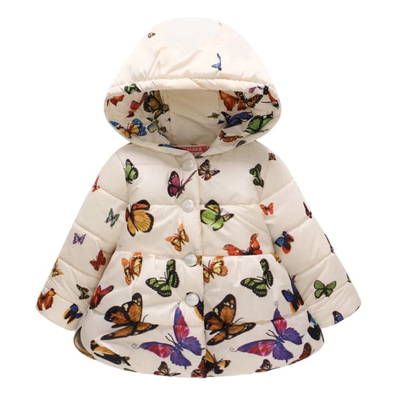 Baby Girls Winter Butterfly Floral Puffer Jackets Down Coats Toddler Hooded Top Outwear 1-4Y