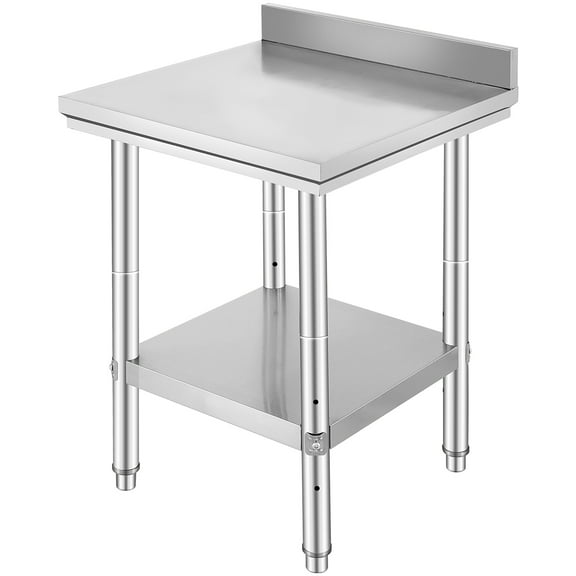 KFFKFF 24 x 24 x 35 Inch Stainless Steel Work Table, Durable Food Prep Table with Adjustable Height, Metal Workstation for Kitchen, Restaurant, and Home Use