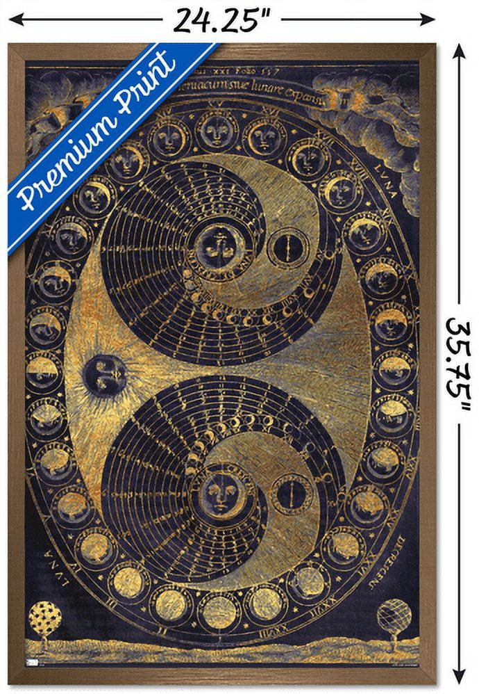 Tina Lavoie - Golden Elements Of The Moon Astronomy Chart Wall Poster, 22.375" x 34", Framed